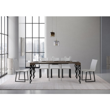 Konzolový stolek Karamay s antracitovými nohami - Rozkládací konzolový stolek Karamay 90x40/300 cm s bílým jasanovým dřevem a antracitovými nohami