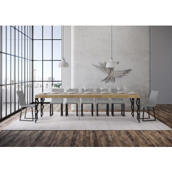 Konzolový stolek Karamay Premium s antracitovými nohami - Rozkládací konzolový stolek Karamay Premium 90x40/300 cm s bílým jasanovým dřevem a antracitovými nohami