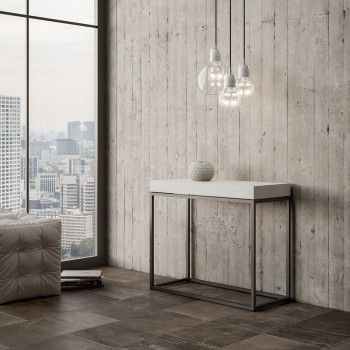 Konzolový stolek Nordica s antracitovým rámem - Rozkládací konzolový stolek 90x40/196 cm Nordica Malý bílý jasan s antracitovým rámem