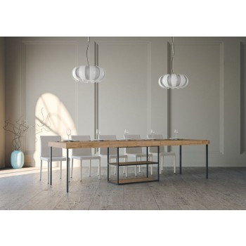 Konzolový stolek Plano s antracitovým rámem - Rozkládací konzolový stolek 90x40/300 cm Plano Premium Natural Oak s antracitovým rámem