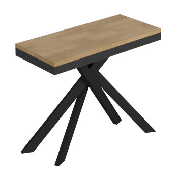 Konzolový stolek Saki Evolution s antracitovými nohami a rámem - Rozkládací konzolový stolek Saki Small Evolution 90x40/196 cm s bílým jasanovým dřevem a antracitovými nohami