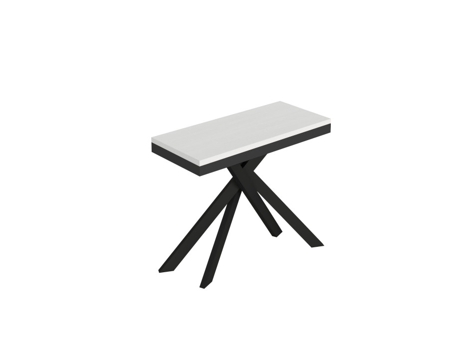 Konzolový stolek Saki Evolution s antracitovými nohami a rámem - Rozkládací konzolový stolek Saki Small Evolution 90x40/196 cm s bílým jasanovým dřevem a antracitovými nohami