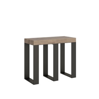 Konzolový stolek Sintesi s antracitovým rámem - Rozkládací konzolový stolek 90x40/196 cm Sintesi malý bílý jasan s antracitovým rámem