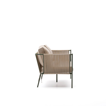 Dvoumístná venkovní pohovka Zivia ze surového lana a zelené pozinkované oceli 178 cm