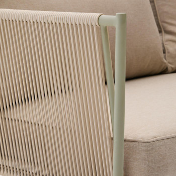 Dvoumístná venkovní pohovka Zivia ze surového lana a zelené pozinkované oceli 178 cm