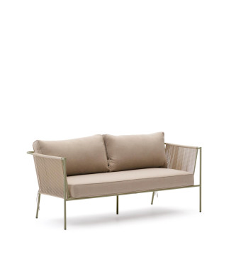 Dvoumístná venkovní pohovka Zivia ze surového lana a zelené pozinkované oceli 178 cm