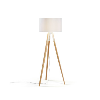 Stojací lampa Iguazu, bílá a dřevěná