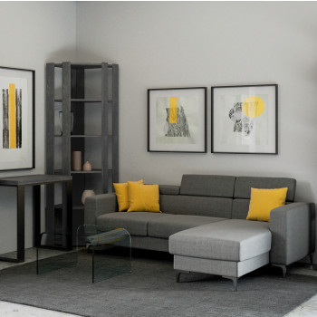 Rohová knihovna Kato - rohová kompozice Kato B 6R 4 dlouhé panely + 2 zadní panely, bílý jasan