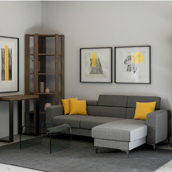 Rohová knihovna Kato - rohová kompozice Kato B 6R 4 dlouhé panely + 2 zadní panely, bílý jasan