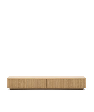 TV stolek Helvine se 4 zásuvkami, dubová dýha, 200 x 30 cm, FSC 100%