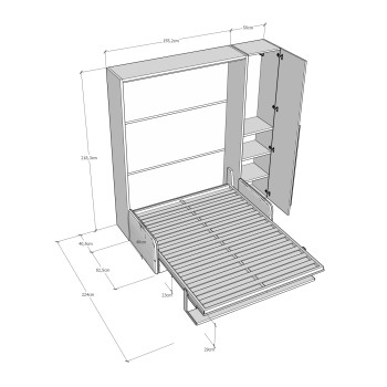 Mod. Versia French 140 s pohovkou a šatní skříní s 1 dveřmi levo-pravé - Francouzská rozkládací manželská postel 140 Versia s pohovkou a šatní skříní s 1 dveřmi levé hliněné