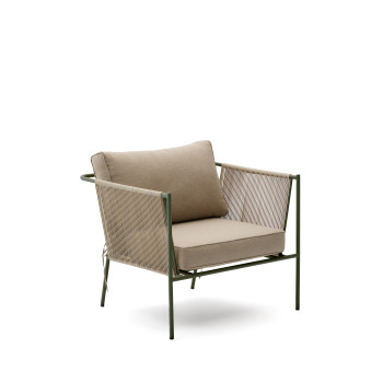 Venkovní křeslo Zivia z ecru lana a zelené pozinkované oceli