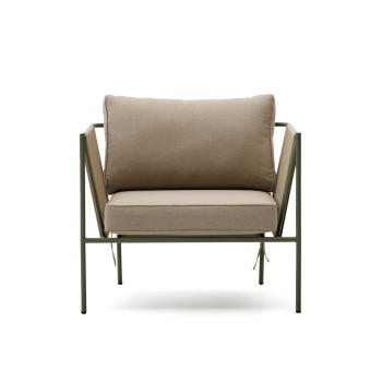 Venkovní křeslo Zivia z ecru lana a zelené pozinkované oceli