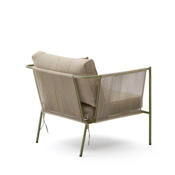 Venkovní křeslo Zivia z ecru lana a zelené pozinkované oceli