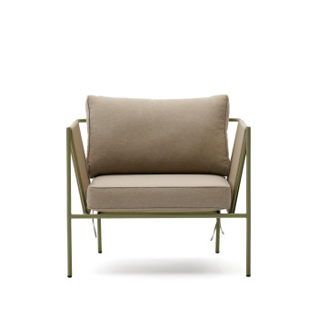 Venkovní křeslo Zivia z ecru lana a zelené pozinkované oceli