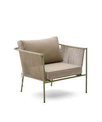 Venkovní křeslo Zivia z ecru lana a zelené pozinkované oceli