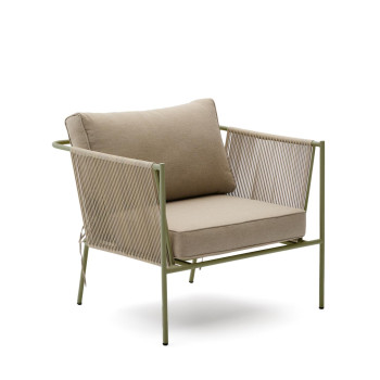 Venkovní křeslo Zivia z ecru lana a zelené pozinkované oceli