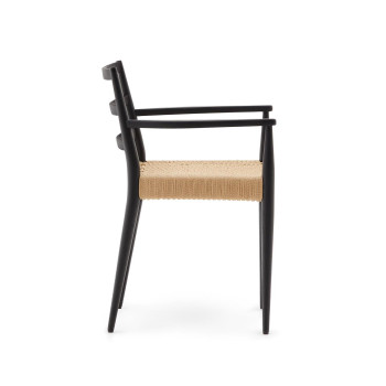 Židle Analy s područkami z masivního dubového dřeva s černou povrchovou úpravou a lanovým sedákem FSC 10