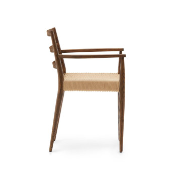 Židle Analy s područkami z masivního dubového dřeva s ořechovou povrchovou úpravou a lanovým sedákem FSC 10