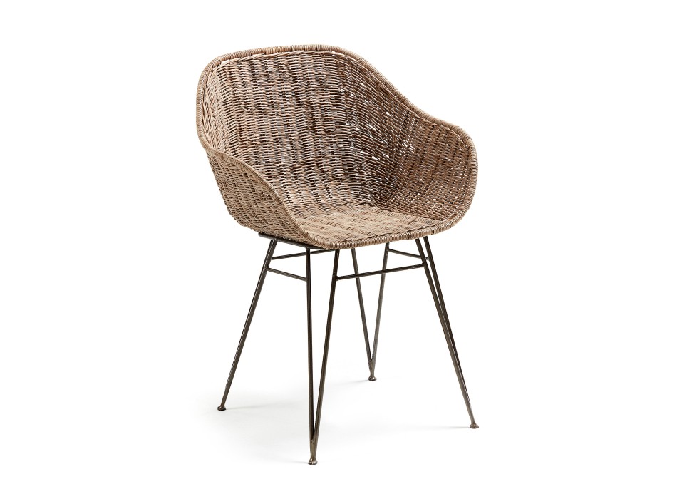 Židle Chart z ratanu s ocelovými nohami, šedá povrchová úprava, přírodní ratan