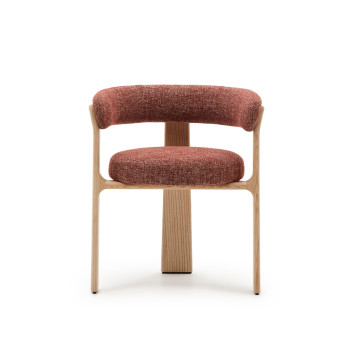 Žulová židle se třemi nohami v chenilkové terakotové barvě, masivní jasan, povrchová úprava v přírodním odstínu, FSC 100%