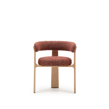 Žulová židle se třemi nohami v chenilkové terakotové barvě, masivní jasan, povrchová úprava v přírodním odstínu, FSC 100%