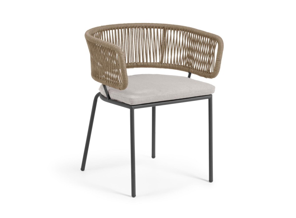 Židle Nadin s béžovým lanem a nohami z pozinkované oceli a nohami z pozinkované oceli