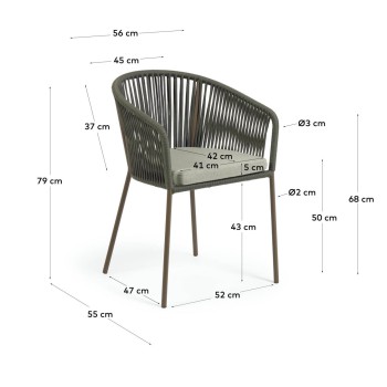 Židle Yanet ze zeleného lana s nohami z pozinkované oceli