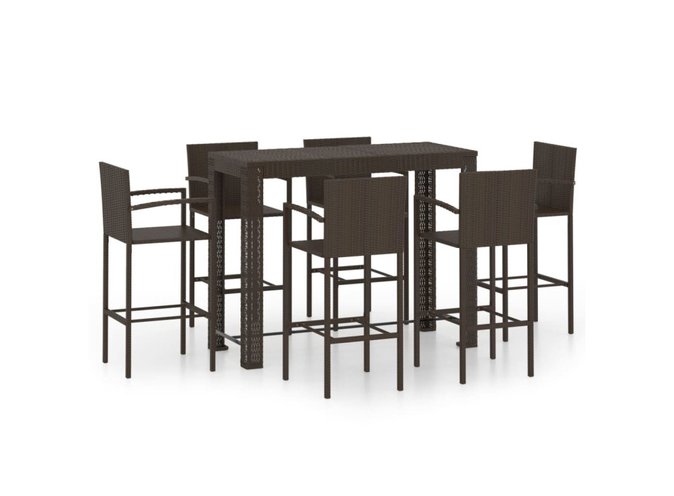  7dílná zahradní barová sada s hnědými polyratanovými područkami