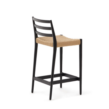Taburetka Analy s opěradlem z masivního dubu s černou povrchovou úpravou a 70 cm sedákem FSC 100% lana