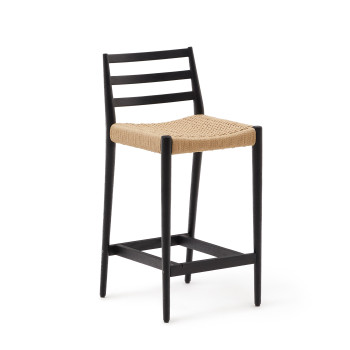 Taburetka Analy s opěradlem z masivního dubu s černou povrchovou úpravou a 70 cm sedákem FSC 100% lana