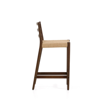 Taburetka Analy s opěradlem z masivního dubu s ořechovou povrchovou úpravou a lanovým sedákem, 65 cm, FSC 100%