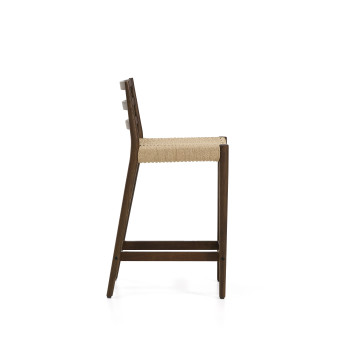 Taburetka Analy s opěradlem z masivního dubu s ořechovou povrchovou úpravou a lanovým sedákem, 65 cm, FSC 100%