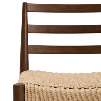 Taburetka Analy s opěradlem z masivního dubu s ořechovou povrchovou úpravou a lanovým sedákem, 65 cm, FSC 100%