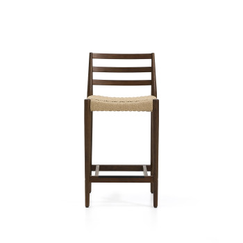 Taburetka Analy s masivním dubovým opěradlem s ořechovou povrchovou úpravou a lanovým sedákem, 65 cm, FSC 100%
