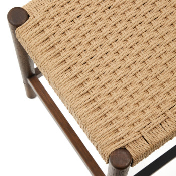 Stolička Yalia z masivního dubového dřeva s ořechovou a lanovou úpravou, výška 65 cm, FSC 100%