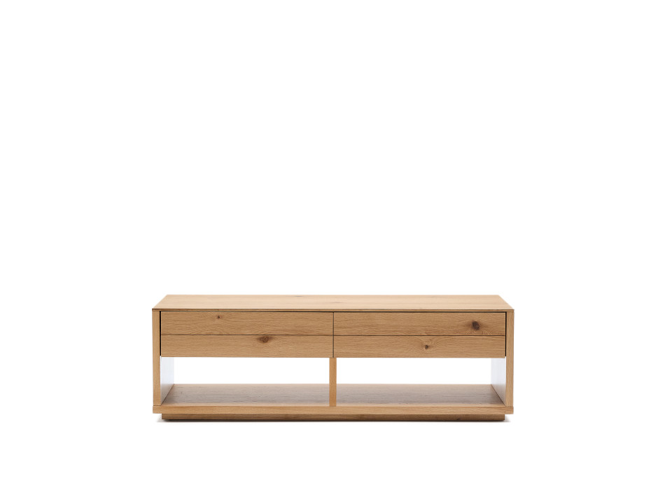 Konferenční stolek Alguema se 2 zásuvkami, dubová dýha, přírodní povrchová úprava, 140 x 60 cm