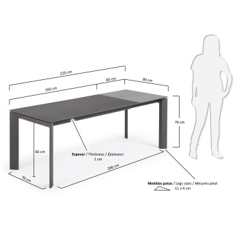 Rozkládací stůl Axis z porcelánu Vulcano, 220 cm