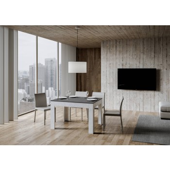 Bibi Stůl - Rozkládací stůl 90x120/180 cm Bibi Mix s bílou vrchní deskou Spatula a antracitovou podnoží Spatula
