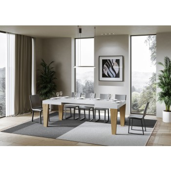 Stůl Spimbo Mix - Rozkládací stůl 90x130/234 cm Spimbo Mix s deskou z bílého jasanu a nohami z ořechového dřeva