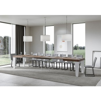Stůl Spimbo Mix - Rozkládací stůl 90x160/420 cm Spimbo Mix s deskou z bílého jasanu a nohami z ořechového dřeva