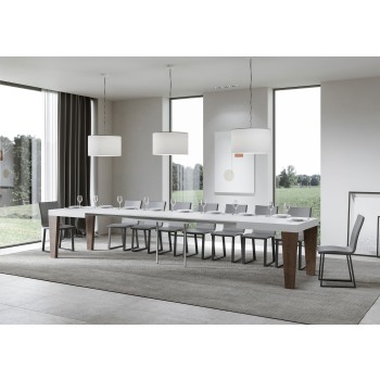 Stůl Spimbo Mix - Rozkládací stůl 90x160/420 cm Spimbo Mix s deskou z bílého jasanu a nohami z ořechového dřeva