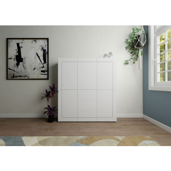  - Credenza alta 5 ante/3 cassetti 150x35x165 cm Elios bianco lucido