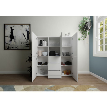  - Credenza alta 5 ante/3 cassetti 150x35x165 cm Elios bianco lucido