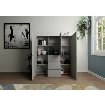  - Credenza alta 5 ante/3 cassetti 150x35x165 cm Elios bianco lucido