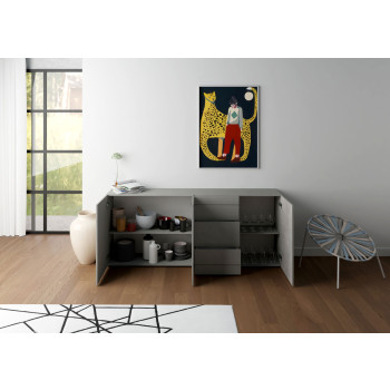  - Madia 3 ante/3 cassetti 200x40x83,5 cm Elios bianco lucido