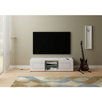  - Porta TV 2 ante con vano a giorno 150x40x40 cm Elios bianco lucido