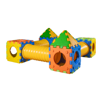 Castello B gioco modulare componibile con 2 casette, 2 cubotti e 4 tunnel