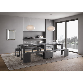 Consolle Evolve con Panca inferiore e superiore - Consolle allungabile 90x42/302 cm Evolve bianco frassino allunghe interne con panca inferiore e superiore