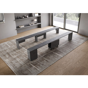 Consolle Evolve con Panca inferiore e superiore - Consolle allungabile 90x42/302 cm Evolve bianco frassino allunghe interne con panca inferiore e superiore